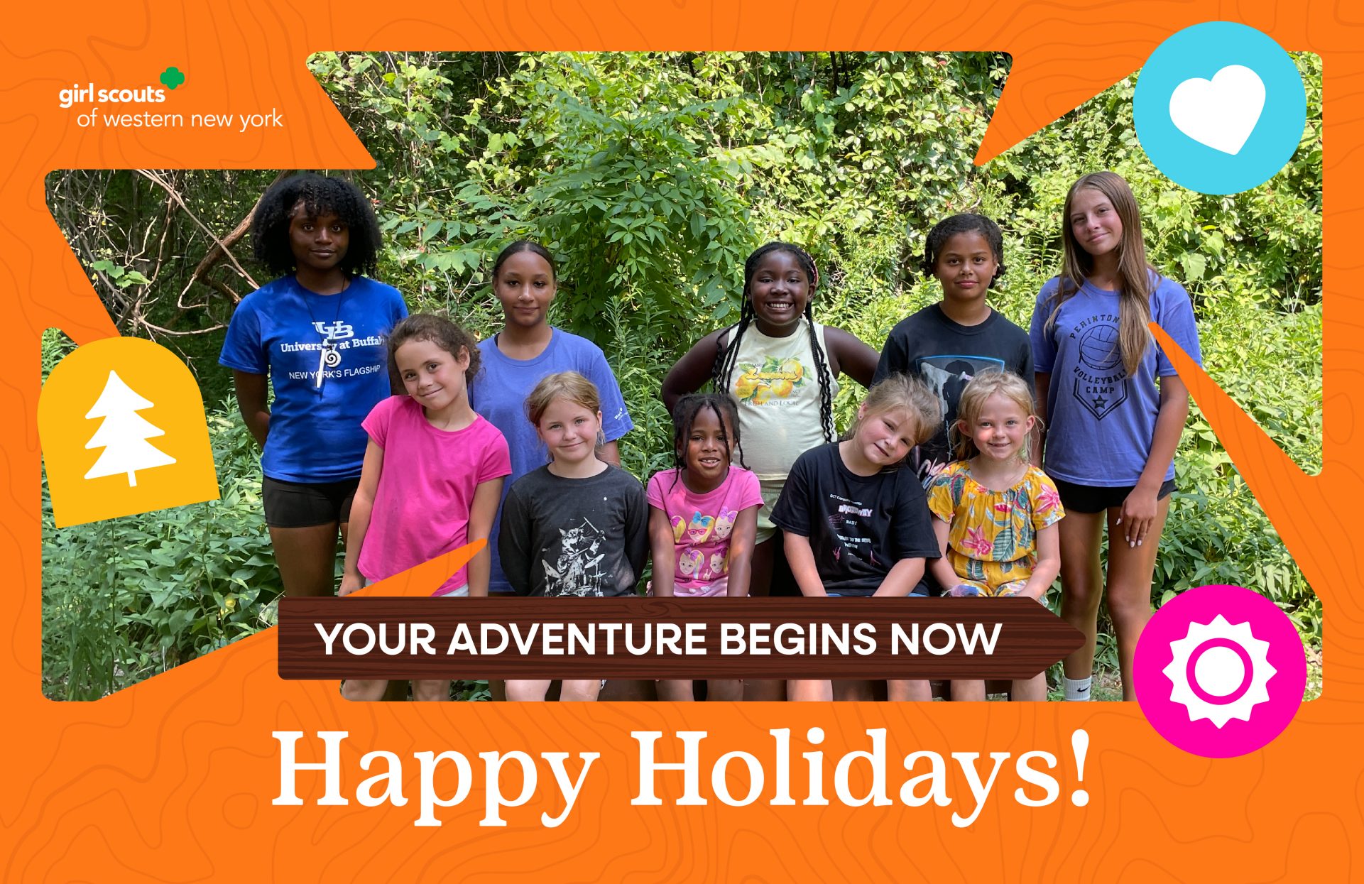 Happy Holiday message with Girl Scout campers