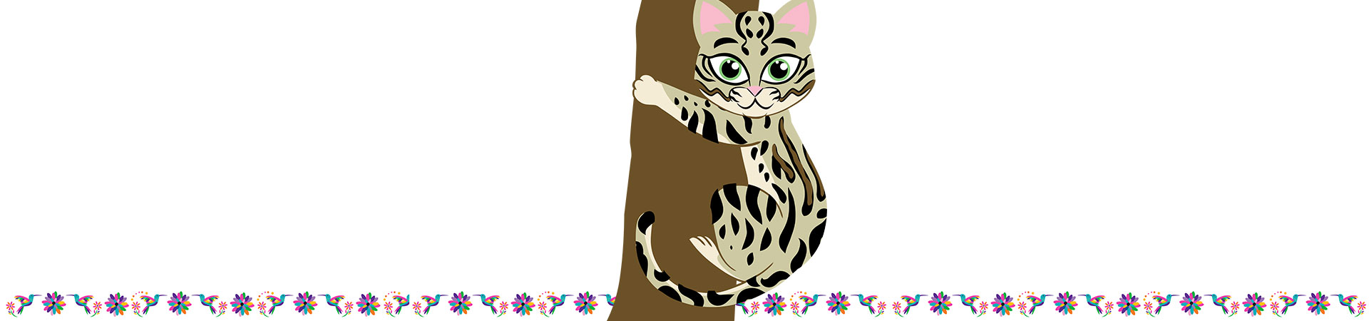  An illustration of Olive the Ocelot climbing a tree 